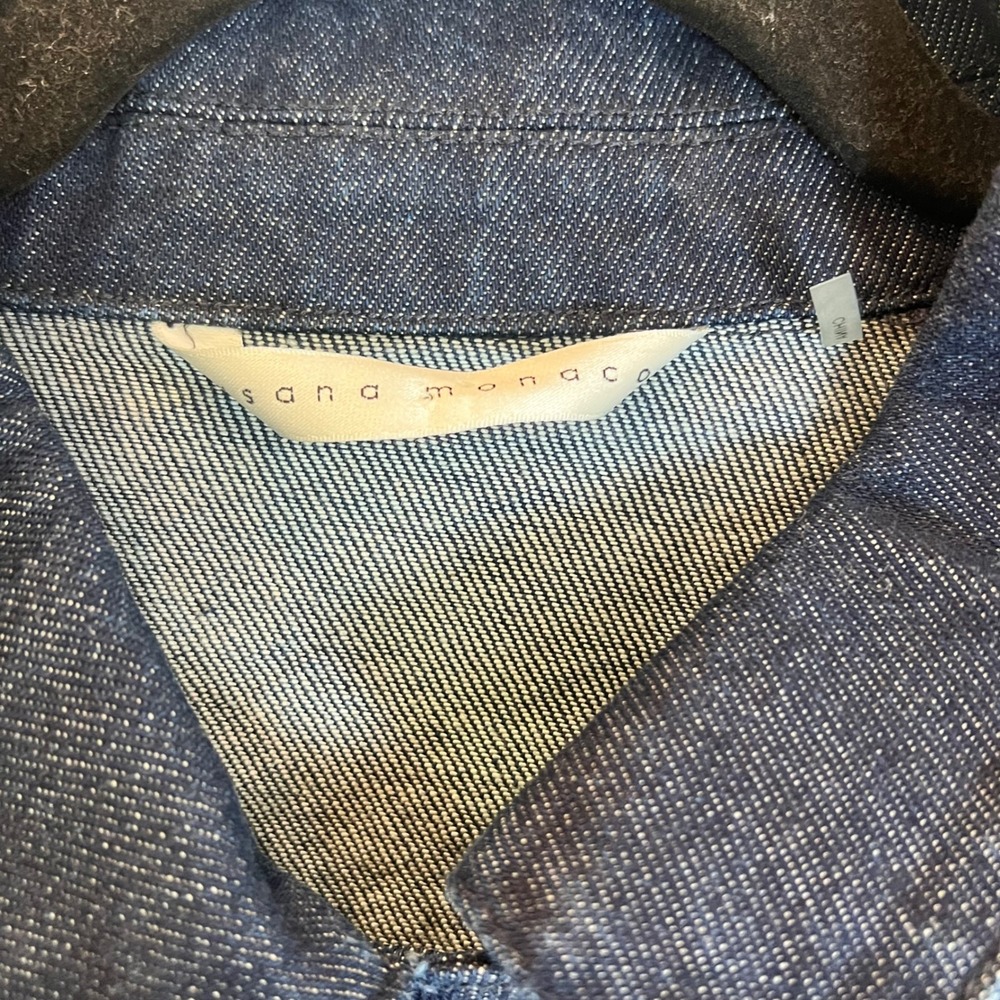 Susana Monaco Womens Cropped Denim Jacket Indigo Blue Snap Sleeve Size 6 - Picture 4 of 5